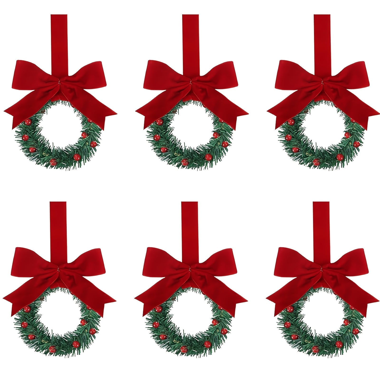 Small Christmas Wreaths with Red Bows (6pcs) Christmas - Tophatter Daily Deals