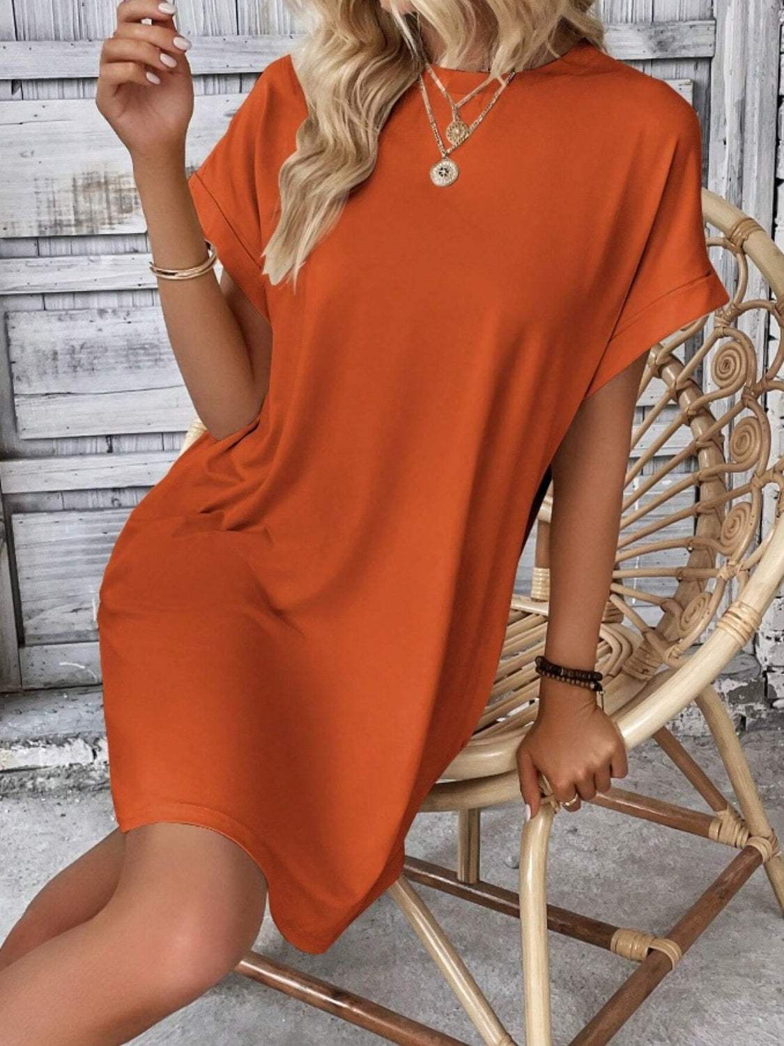 Pocketed Round Neck Short Sleeve Dress Casual Dresses - Tophatter Daily Deals