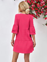 V-Neck Flare Sleeve Mini Dress Casual Dresses - Tophatter Daily Deals
