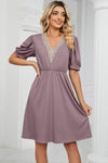 V-Neck Puff Sleeve Dress Casual Dresses - Tophatter Daily Deals