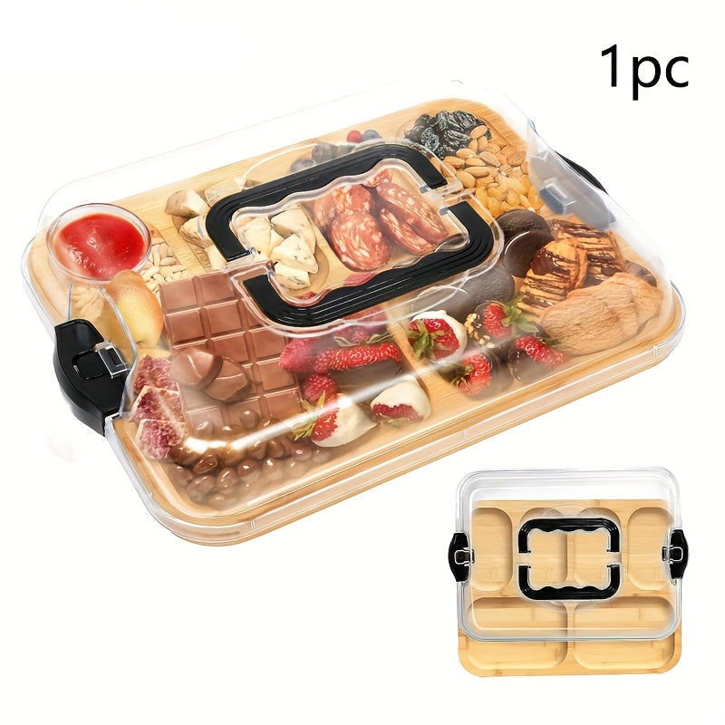 Bamboo Cheese Tray with Acrylic Lid Serving Trays - Tophatter Daily Deals