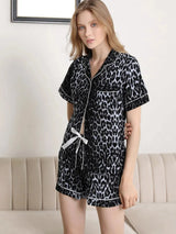 Lapel Collar Shirt and Shorts Pajama Set Leopard Loungewear Sets - Tophatter Daily Deals