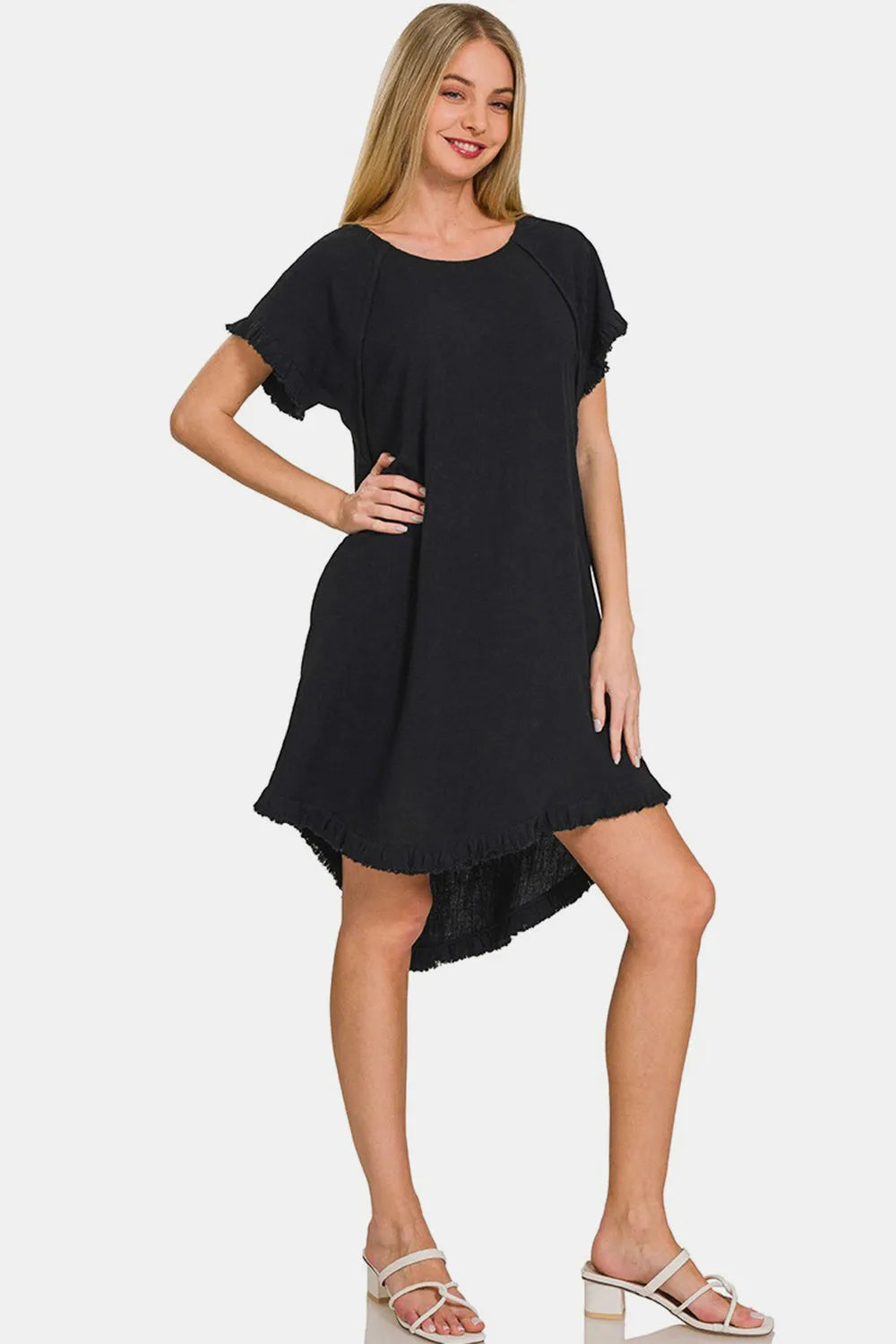 Zenana Fringe Edge High Low Flowy Dress with Pockets Casual Dresses - Tophatter Daily Deals