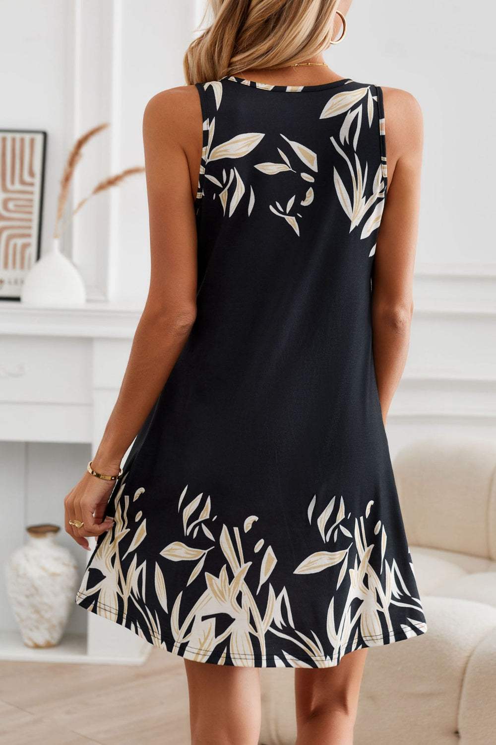 Printed Wide Strap Mini Dress with Pockets Casual Dresses - Tophatter Daily Deals