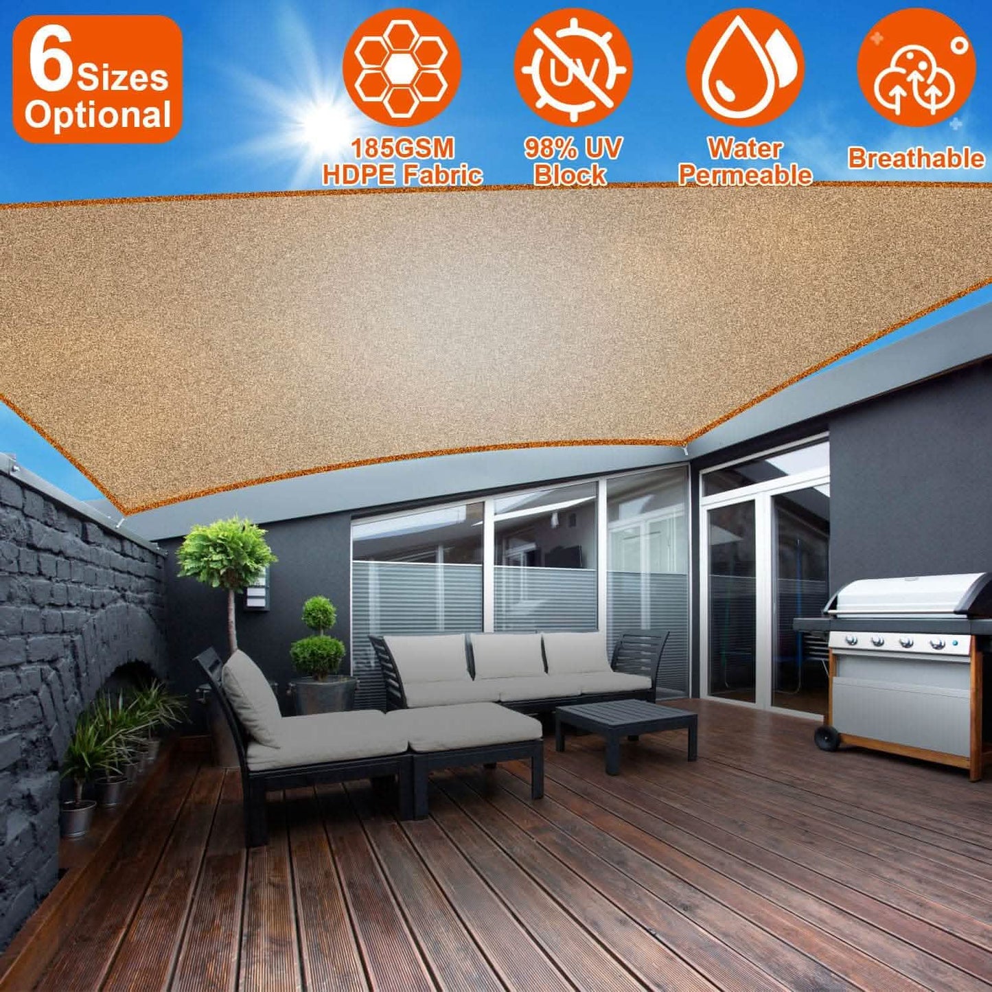 98% UV Block Awning Shelter Rectangle Shade Sails Top Canopy Outdoor Recreation - Tophatter Daily Deals