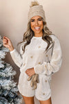 Round Neck Dropped Shoulder Star Print Top and Shorts Lounge Set Beige Loungewear Sets - Tophatter Daily Deals