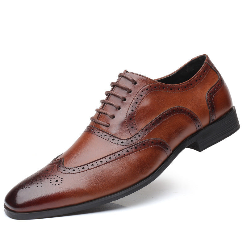 British block carved business leather shoes Bronze 0 - Tophatter Daily Deals