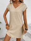 Lace Detail V-Neck Cap Sleeve Mini Dress Casual Dresses - Tophatter Daily Deals