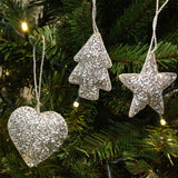 Set of 3 Christmas Tree Hanging Decorations | Silver Baubles Star Tree Heart Baubles - Tophatter Daily Deals