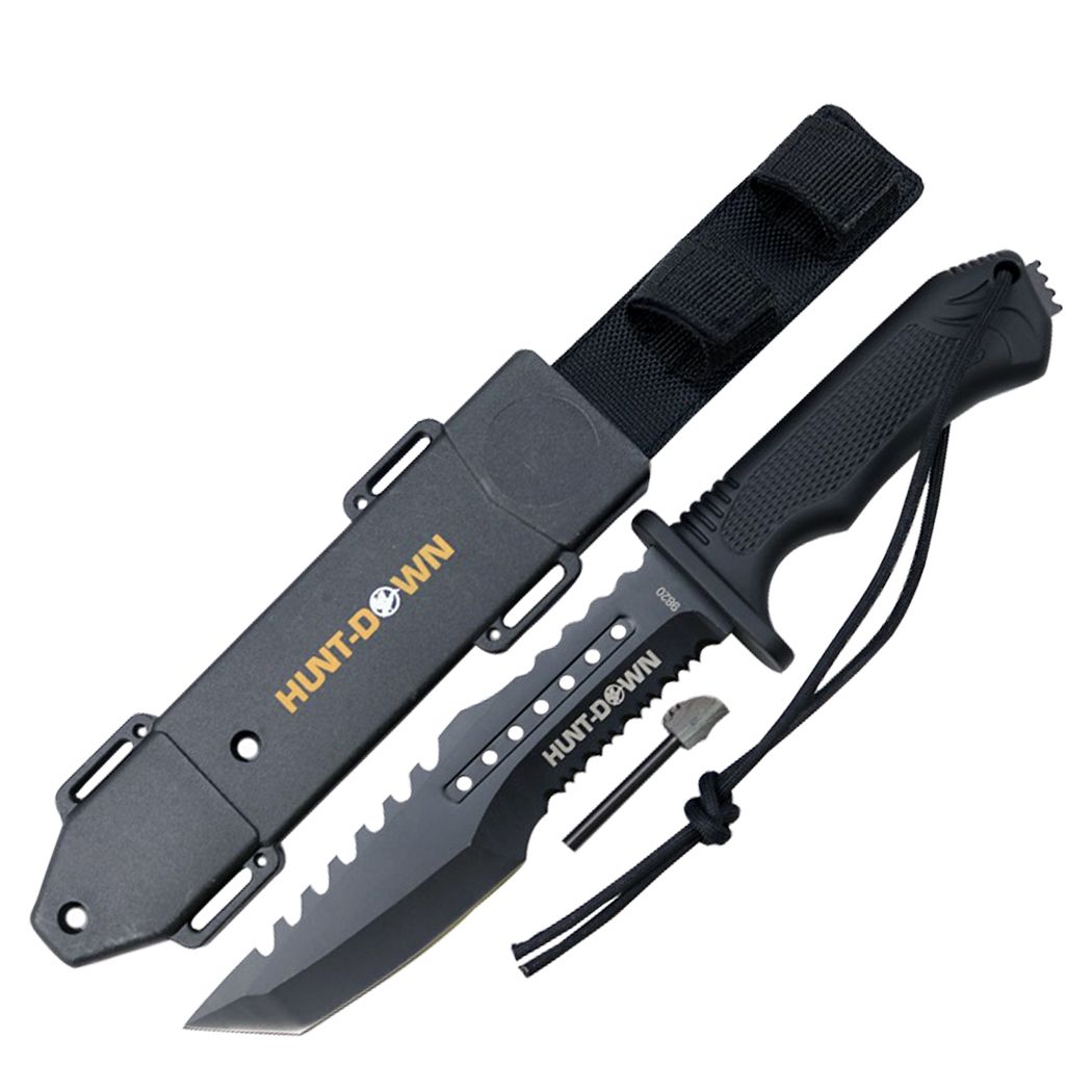 Hunt-Down 12" Hunting Tactical Survival Knife with Fire Starter and ABS Sheath - Tophatter Daily Deals