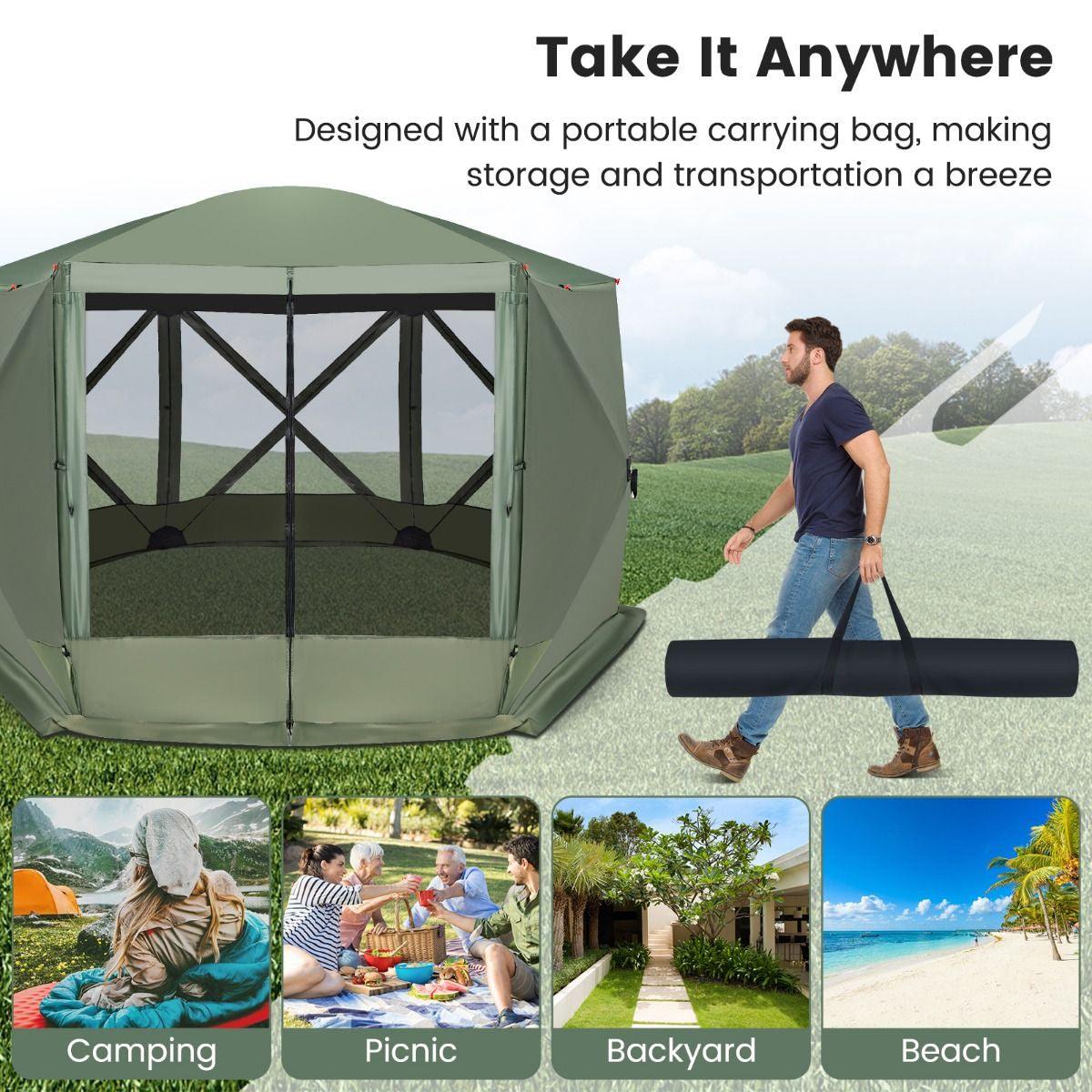 Family Camping Tent - 6-Sided Camping Gazebo Instant Setup Hub Tent with Portable Carrying Bag Camping Tent - Tophatter Daily Deals
