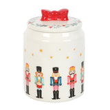 Ceramic Nutcracker Christmas Jar with Red Bow Lid | Festive Biscuit Barrel 15cm Jar - Tophatter Daily Deals