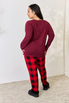 Zenana Full Size Plaid Round Neck Top and Pants Pajama Set Loungewear Sets - Tophatter Daily Deals