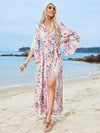 Tied Printed Three-Quarter Sleeve Midi Dress Casual Dresses - Tophatter Daily Deals