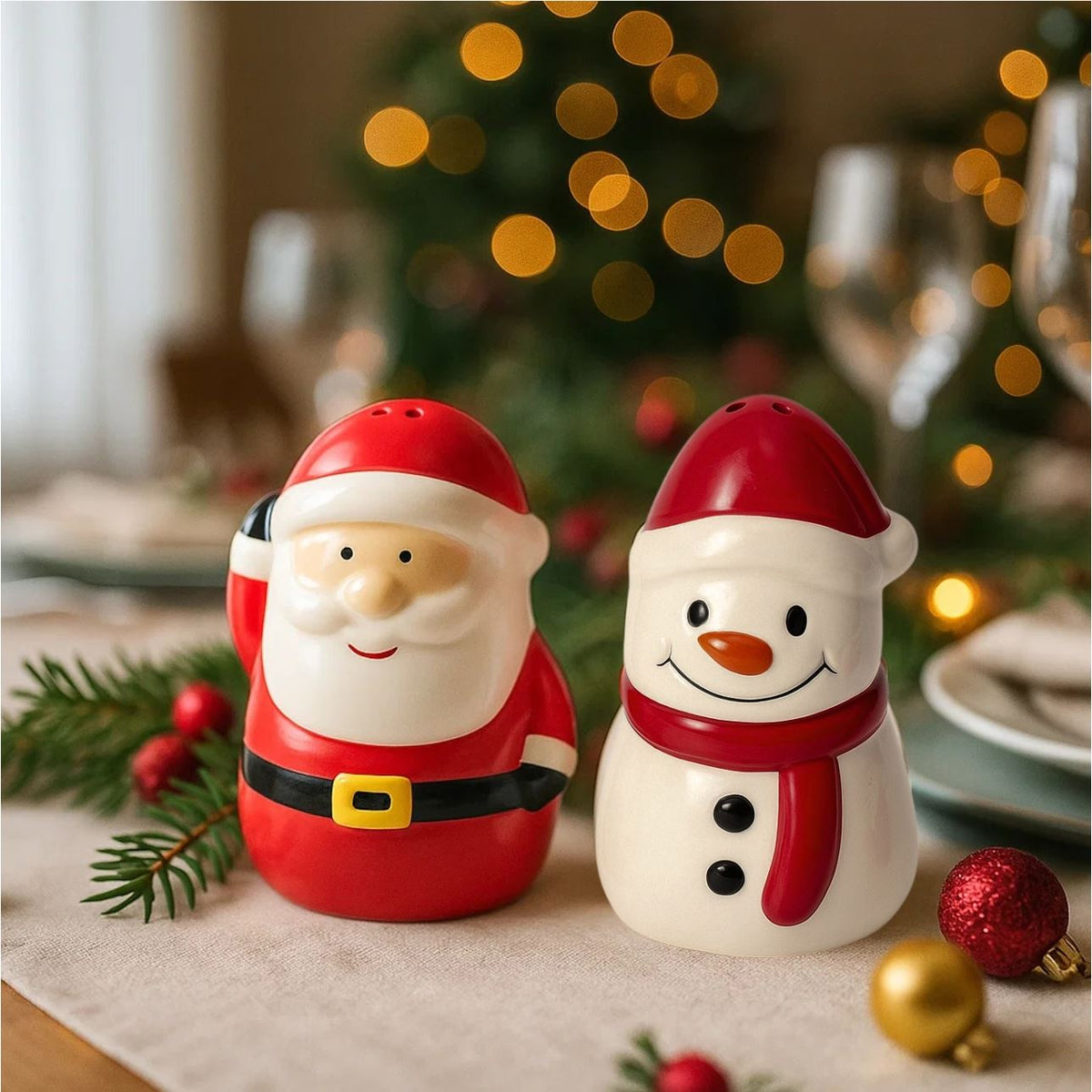 Christmas Santa & Snowman Salt and Pepper Shakers | Ceramic Salt & Pepper Set Salt and Pepper Shakers - Tophatter Daily Deals