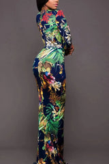 Printed Plunge Neck Leg Split Maxi Dress Cocktail Dresses - Tophatter Daily Deals