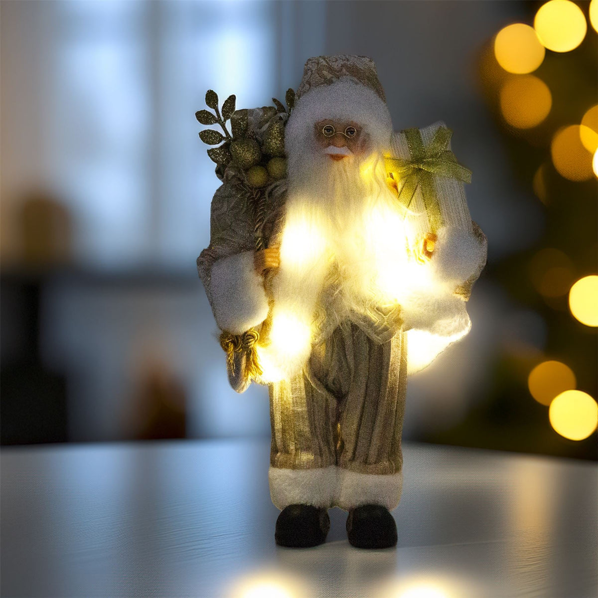 LED Gold Santa Claus | Light-up Christmas Standing Santa Figurine - 30cm Ornament - Tophatter Daily Deals