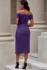 Off-Shoulder Short Sleeve Split Dress Cocktail Dresses - Tophatter Daily Deals
