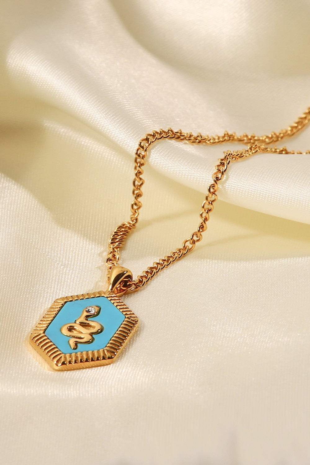 18K Gold Plated Snake Geometric Pendant Necklace Necklaces - Tophatter Daily Deals
