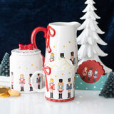 Ceramic Nutcracker Christmas Jar with Red Bow Lid | Festive Biscuit Barrel 15cm Jar - Tophatter Daily Deals