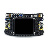 Black Retro Woven Watch Band Natural Stone Bead Strap Bracelet Black 0 - Tophatter Daily Deals