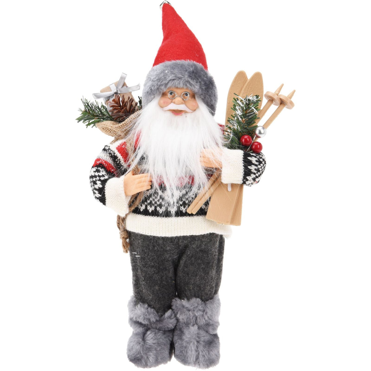 Grey Nordic Santa Claus Figurine | Standing Father Christmas Ornament - 30cm Ornament - Tophatter Daily Deals