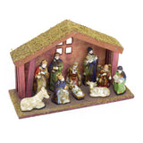 11-Piece Traditional Nativity Set with 10 Ceramic Figures & Wooden Stable - 30cm Nativity Set - Tophatter Daily Deals