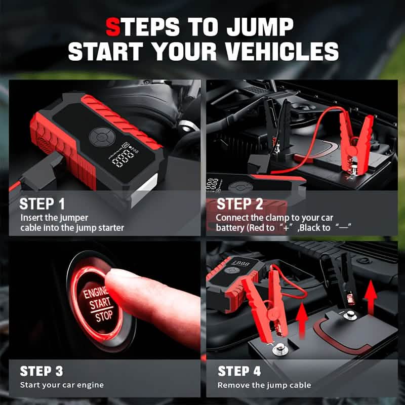 Portable 12V Car Jump Starter, Battery Charger, Air Pump (LED Display) Automotive - Tophatter Daily Deals