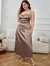 Plus Size Lace-Up Spaghetti Strap Split Night Dress Brown Sleep Dresses - Tophatter Daily Deals