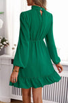 Frill Ruched Mock Neck Balloon Sleeve Dress Casual Dresses - Tophatter Daily Deals