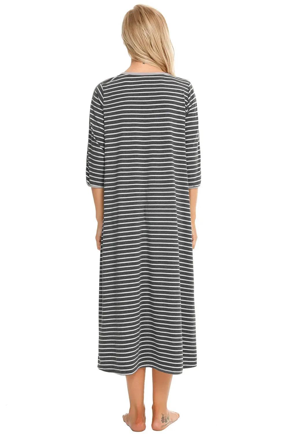 Round Neck Three-Quarter Sleeve Midi Night Dress Sleep Dresses - Tophatter Daily Deals