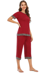 Round Neck Short Sleeve Top and Capris Pants Lounge Set Loungewear Sets - Tophatter Daily Deals