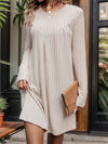 Round Neck Long Sleeve Mini Dress Cream Casual Dresses - Tophatter Daily Deals