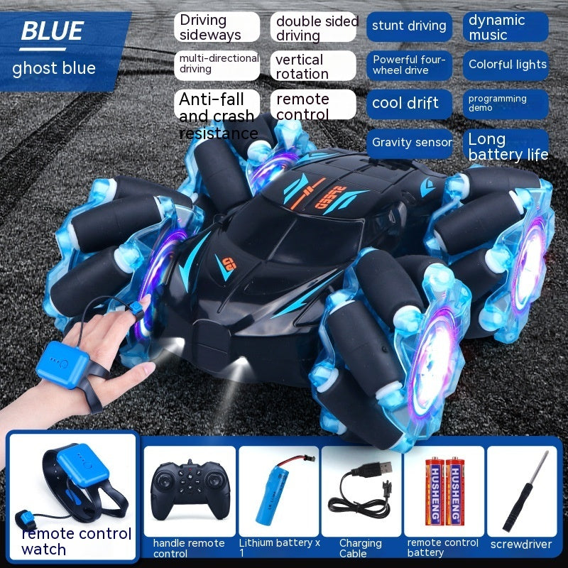 24G High-speed Wireless Remote Control Car Light Music Four-wheel Drive Double-sided Driving Flip Rotating Drift Car Stunt Car Blue Dual remote control 1PC battery 0 - Tophatter Daily Deals