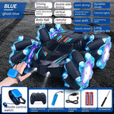 24G High-speed Wireless Remote Control Car Light Music Four-wheel Drive Double-sided Driving Flip Rotating Drift Car Stunt Car Blue Dual remote control 1PC battery 0 - Tophatter Daily Deals