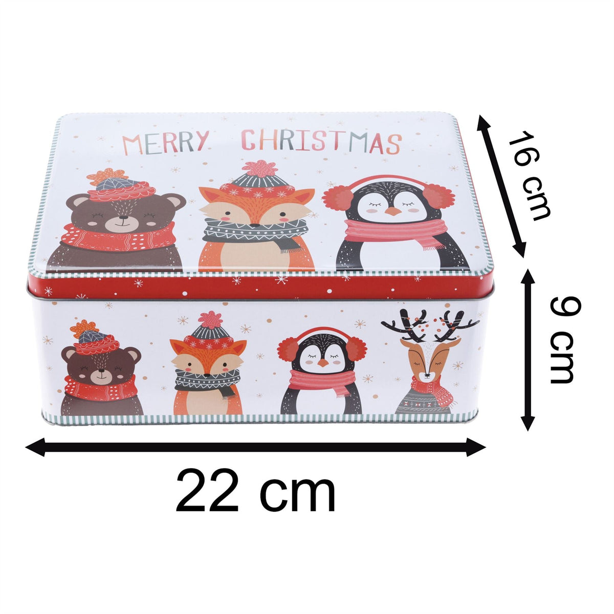 Merry Christmas Biscuit Tin | Animal Friends Cookie & Cake Storage Tin - 22x16cm Tin - Tophatter Daily Deals