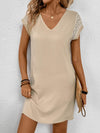 Lace Detail V-Neck Cap Sleeve Mini Dress Tan Casual Dresses - Tophatter Daily Deals