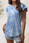 Printed Round Neck Short Sleeve T-Shirt Misty Blue Women's T-Shirts - Tophatter Daily Deals