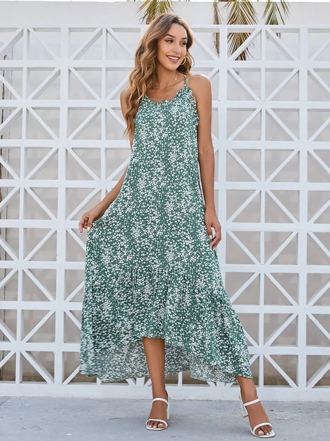 Ditsy Floral Scoop Neck Midi Cami Dress Sage Casual Dresses - Tophatter Daily Deals