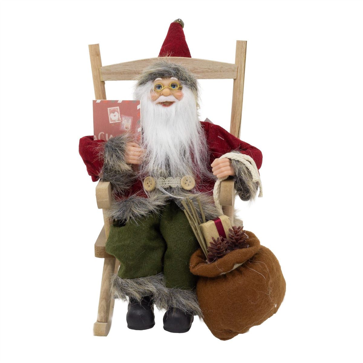 Traditional Santa Claus in Rocking Chair | Rustic Father Christmas Figurine Ornament - Tophatter Daily Deals