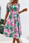 Floral Frill Trim Square Neck Dress Casual Dresses - Tophatter Daily Deals