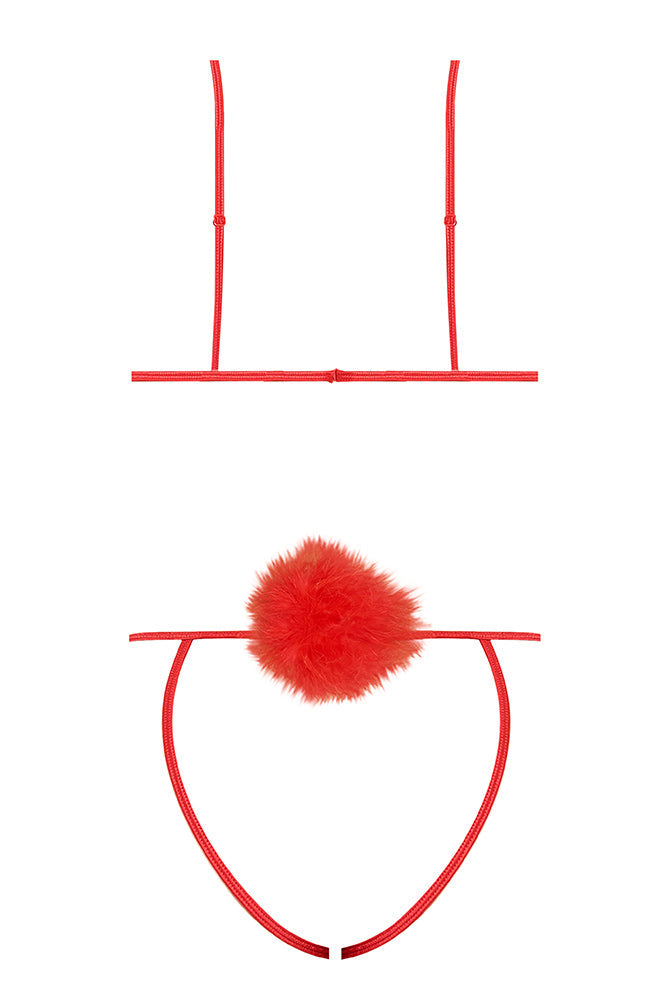Marabou Red Cupless Bra & Crotchless G-String Set Lingerie > Bra and Panty Sets - Tophatter Daily Deals