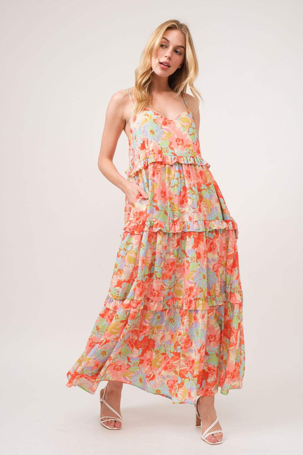 And The Why Floral Ruffled Tiered Maxi Cami Dress Casual Dresses - Tophatter Daily Deals