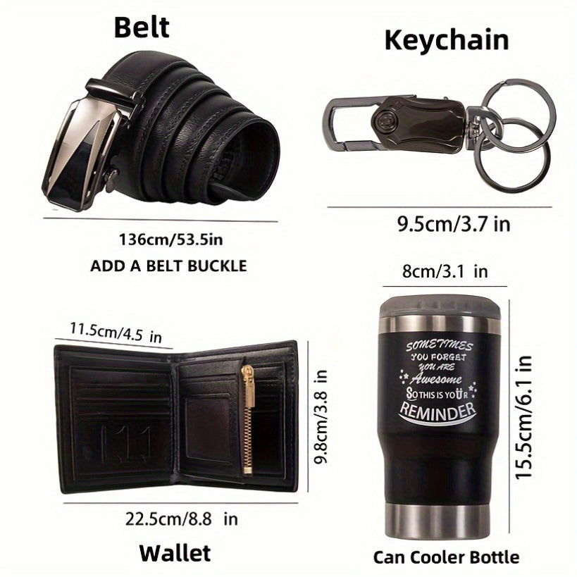 Men's Gift Set with Wallet Belt Keychain (6pcs) gifts - Tophatter Daily Deals