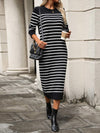 Striped Round Neck Long Sleeve Dress Casual Dresses - Tophatter Daily Deals