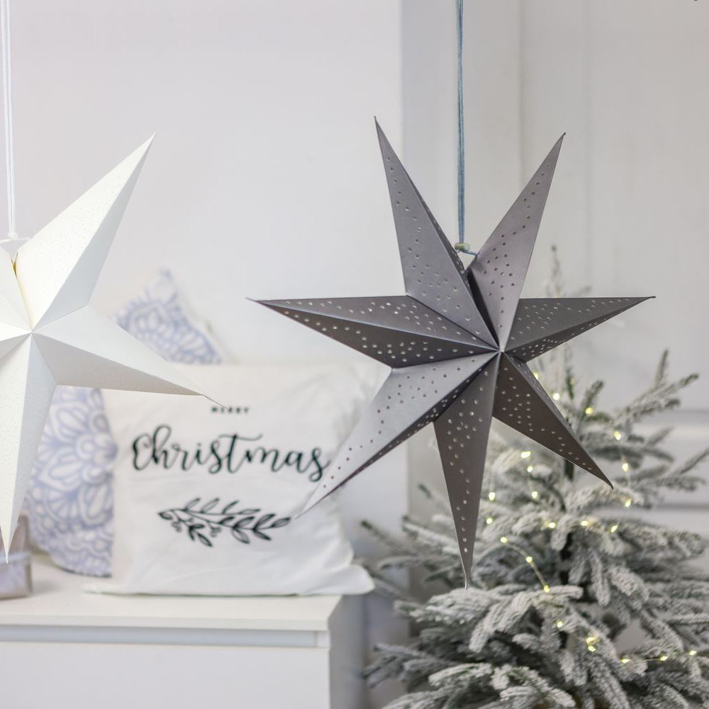 Silver Christmas Star | 7-Pointed Silver Paper Hanging Decoration - 45cm Ornament - Tophatter Daily Deals