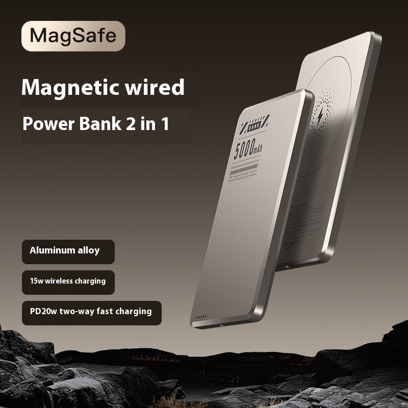 Aluminum Alloy Ultra-thin Double Pop-up Window Creative Magnetic Fast Charging Small Light Power Digital Display Mobile Power Supply Titanium Alloy 5000 MA 0 - Tophatter Daily Deals