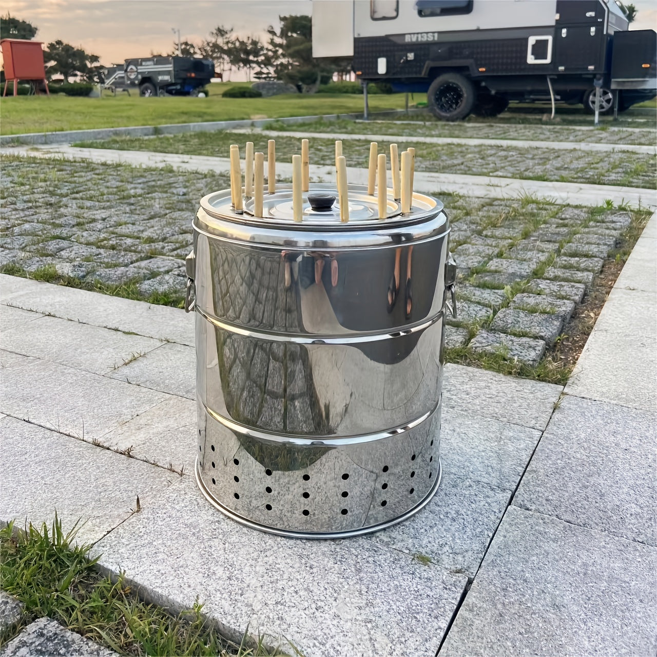 Round Hanging Charcoal Oven Grill Outdoor Grills - Tophatter Daily Deals
