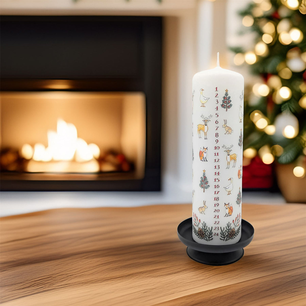 Winter Wildlife Advent Pillar Candle | Christmas Advent Calendar Candle - 20cm Advent Candle - Tophatter Daily Deals