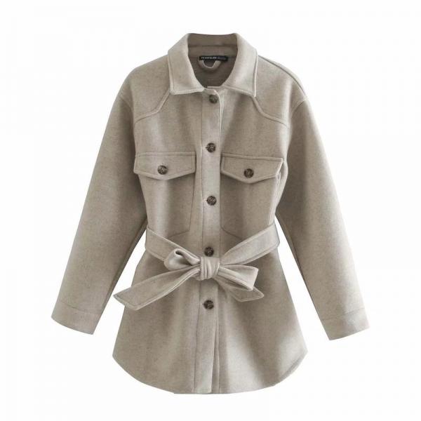Turn Down Collar Jackets Fashion Tie Belt Waist Coats Women Elegant Pockets Jacket - Tophatter Daily Deals